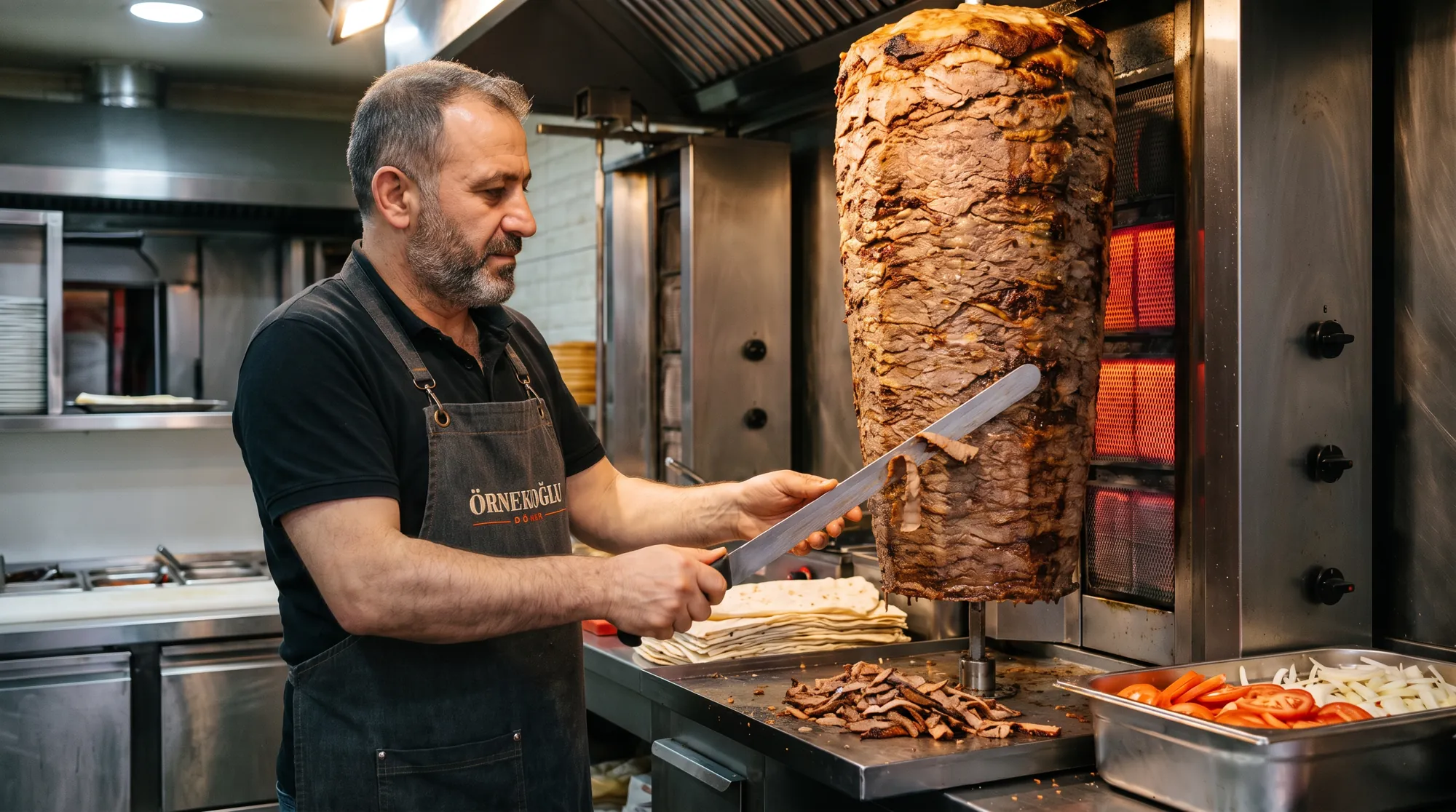 ÖRNEKOĞLU ustası şişten döner kesiyor
